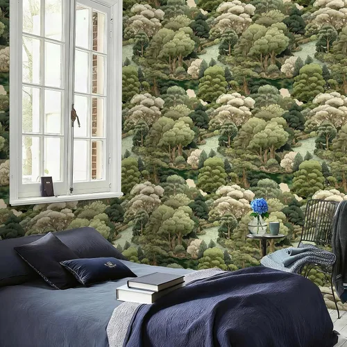 Miniatura 7 de Papel Tapiz de Bosque Vintage Despegar y Pegar Removible Naturaleza Botánico Árbol Río 17.7" x 118.11" Papel de Pared Acuarela Autoadhesivo Papel