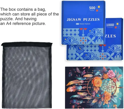 Miniatura 7 de Rompecabezas de flores atrapasueños para adultos de 1000 piezas, rompecabezas colorido con bolsa de almacenamiento de malla, rompecabezas educativos