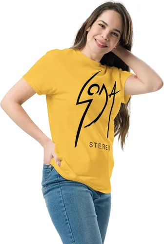 Miniatura 5 de Soda Stereo. Banda de Rock Argentina. Rock Nacional Argentino. Camiseta de 100% algodón peinado. Corte Unisex. CAM2723. Amarilla