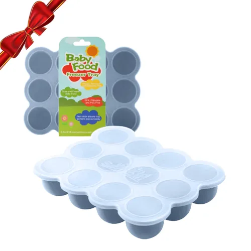 Samuelworld Contenedor de almacenamiento de alimentos para bebés, 12 porciones x 2.5 onzas, bandeja de silicona sin BPA con tapa de clip para Azul