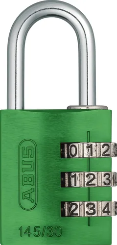 ABUS 145/30 C candado de combinación de aluminio reiniciable, 3 diales, verde