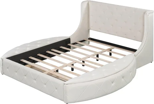 Miniatura 7 de Bellemave Cama de plataforma tapizada de terciopelo con almacenamiento, marco de cama tamaño Queen con cabecero, 1 cajón grande y 2 taburetes