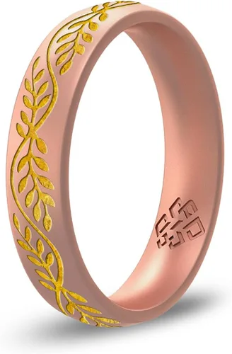 Miniatura 12 de Knot Theory Anillo de silicona de filigrana y hoja de laurel con incrustaciones de oro, anillo de boda de silicona grabado, para actividades