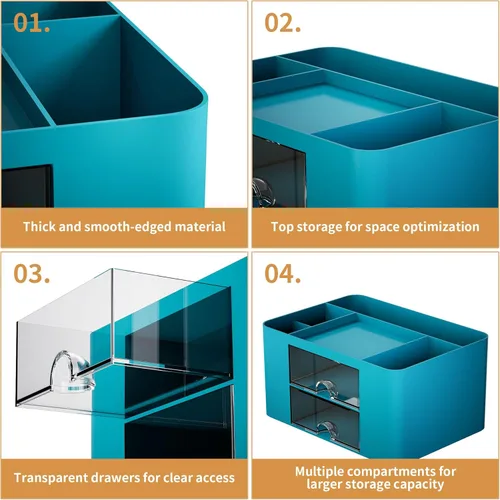 Miniatura 6 de Marbrasse Organizador de bolígrafos con 2 cajones, portaplumas multifuncional para escritorio, organizadores de escritorio y accesorios con 5