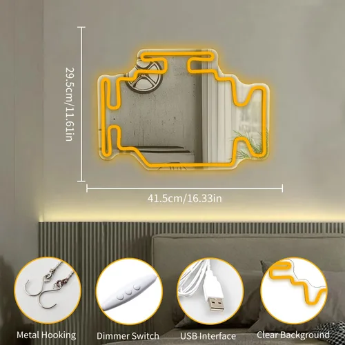 Miniatura 4 de Espejo de Neón con Luz Check Engine Regulable Letreros de Neón para Garaje para Cueva de Hombre Espejo de Pared Genial Decoración de Habitación