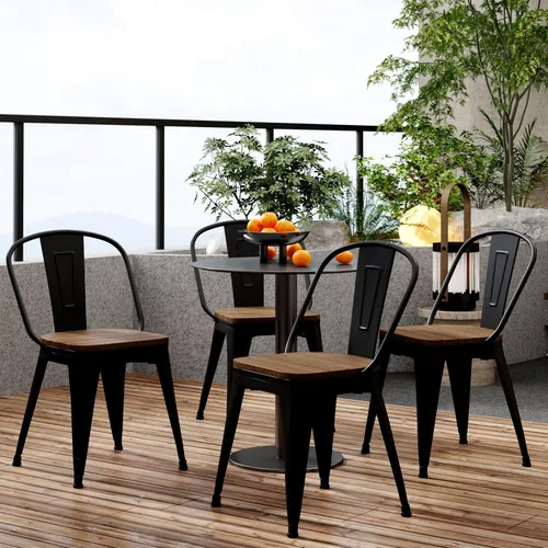 Miniatura 5 de Alunaune Juego de 4 sillas de comedor de metal para exteriores de 18 pulgadas, con respaldo alto, taburetes de bar industriales apilables de hierro