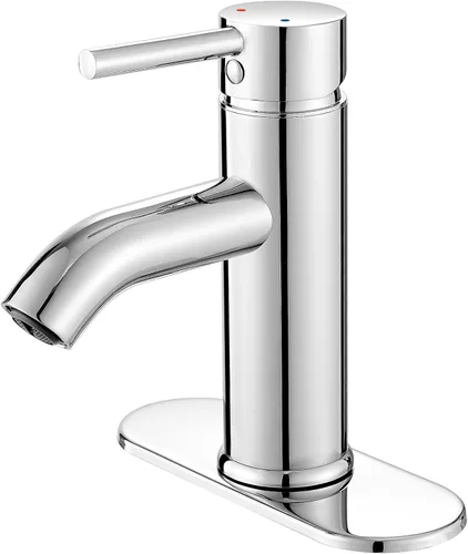 VOTON Grifo de baño moderno cromado con una sola manija un agujero grifo de lavabo comercial lavatorio grifo de lavabo de tocador con mangueras de