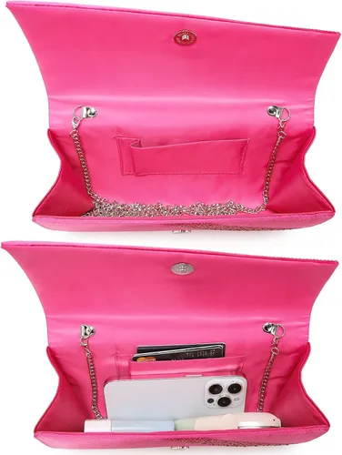 Miniatura 5 de Dasein Bolso de noche de satén con diamantes de imitación para mujer, bolso brillante con purpurina brillante para fiesta, boda, cóctel, baile
