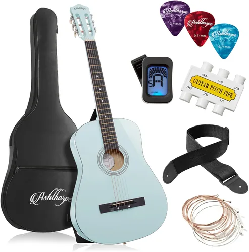 Miniatura 11 de Ashthorpe - Paquete de guitarra acústica para principiantes de 30 pulgadas (negro), kit básico de iniciación con funda, cuerdas, correa, afinador