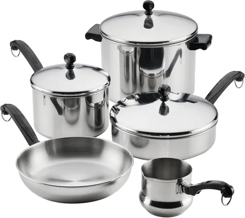 Farberware Classic Series Anniversary Edition - Juego de utensilios de cocina de 8 piezas, juego de ollas y sartenes de acero inoxidable
