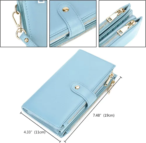 Miniatura 7 de YALUXE Billeteras con doble cremallera para mujer, cartera para teléfono celular, tarjetero de cuero vegano