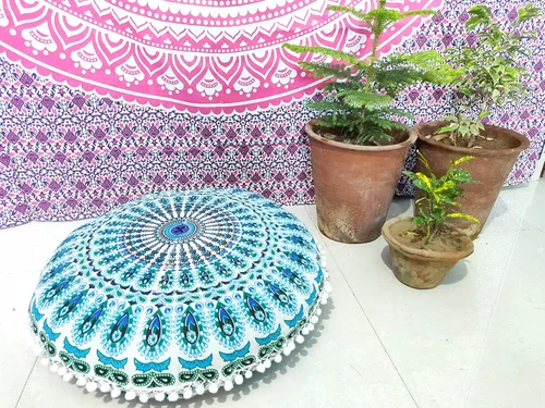 Miniatura 78 de CRAFT KALA Funda de cojín con diseño de mandala, funda de cojín para asiento, hippie, decorativo, bohemio, otomano, de algodón, indio, para sala