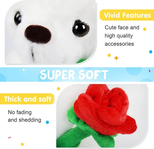 Miniatura 4 de Houwsbaby Oso de peluche brillante con oso blanco y rosa, juguete de peluche suave con luces LED de noche, cumpleaños, Navidad, para niños pequeños