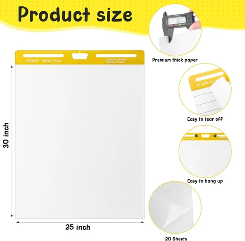 Miniatura 2 de ReliThick Paquete de 6 almohadillas adhesivas de caballete, 25 x 30 pulgadas, color blanco, 20 hojas/bloc, papel de gráfico giratorio