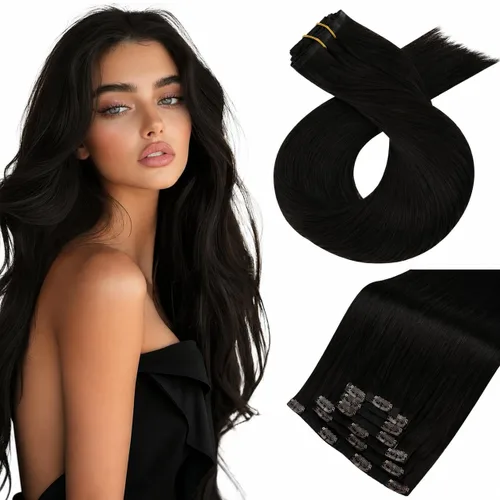 Miniatura 21 de Moresoo Genius - Extensiones de cabello humano real con clip, color negro azabache, invisibles, sin costuras, de trama de piel sintética