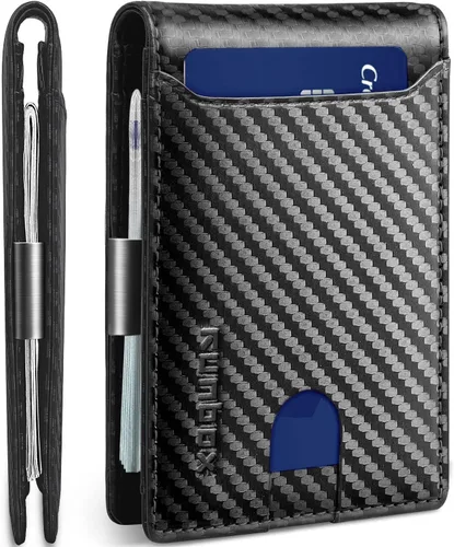 Miniatura 181 de RUNBOX - Carteras delgadas para hombre, cartera de piel con pinza para el dinero, cartera de bolsillo frontal con bloqueo RFID, tarjetero