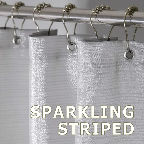 Miniatura 4 de Cortina de ducha brillante gris plateado: juego de cortinas de tela metálica gris claro moderno y elegante para decoración de baño festiva