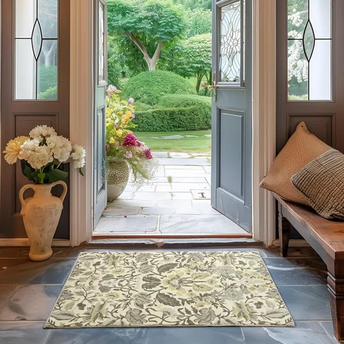 Miniatura 10 de EVERGRACE Alfombras de área para entrada, 2 x 3, de lana sintética, estilo bohemio, floral, para interiores y exteriores, alfombras pequeñas