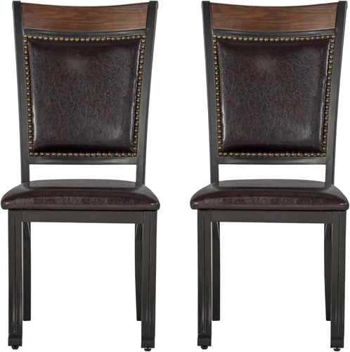 Miniatura 10 de Powell Furniture Franklin - Juego de 2 sillas de comedor de metal y piel sintética con clavos acentuados en madera, color marrón oscuro