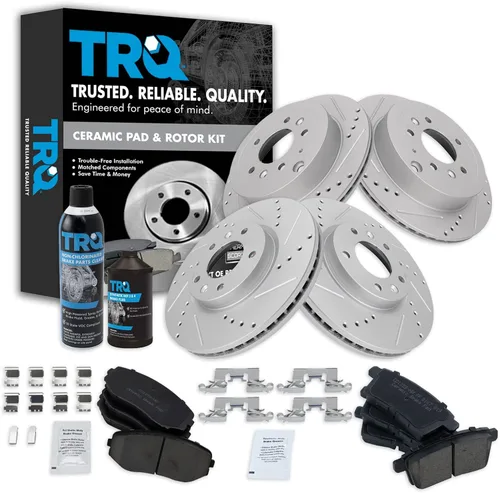 TRQ Kit de pastillas de freno y rotores de rendimiento delantero y trasero, kit químico de freno, pastillas de freno, rotores de freno, ventilado de