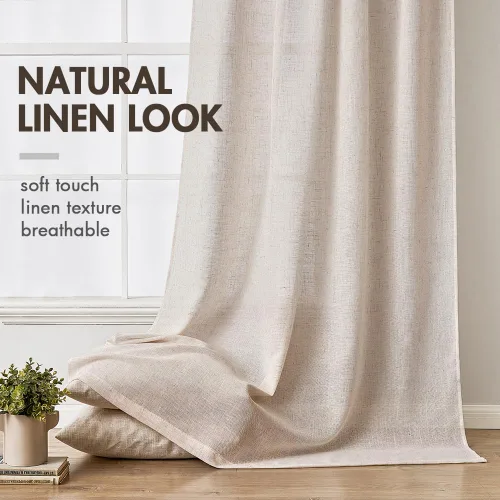 Miniatura 4 de MIULEE Cortinas de lino natural de 84 pulgadas de largo 2 paneles, con pestaña trasera con cinta plisada, cortinas de textura de lino suave y gruesa