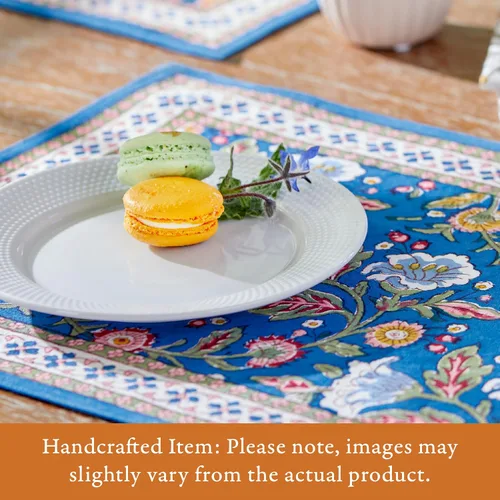 Miniatura 2 de Saffron Marigold Juego de 6 manteles individuales de tela azul, 100% algodón de calidad, tapete de cocina antideslizante para mesa de comedor