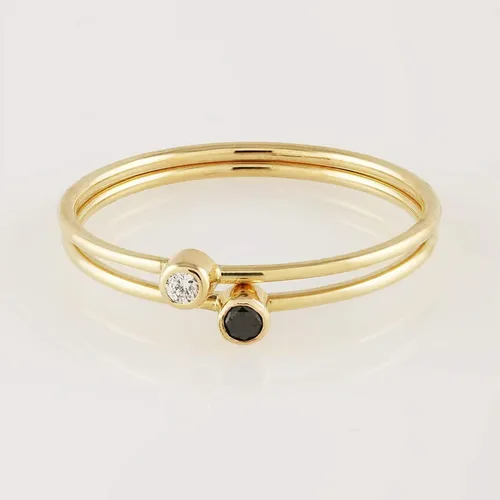 Miniatura 7 de Black Diamond Ring - Solitaire Stackable Thin Rings for Women - Round Cut Genuine Diamonds on Tiny 14k Real Gold Band - Small Promise Jewelry