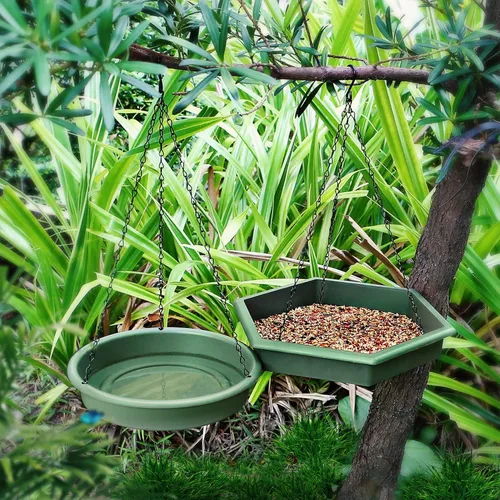 Miniatura 6 de Baño colgante para pájaros, 2 en 1 XL, comedero para pájaros y baño de pájaros para exteriores, comedero de agua para pájaros, bandeja