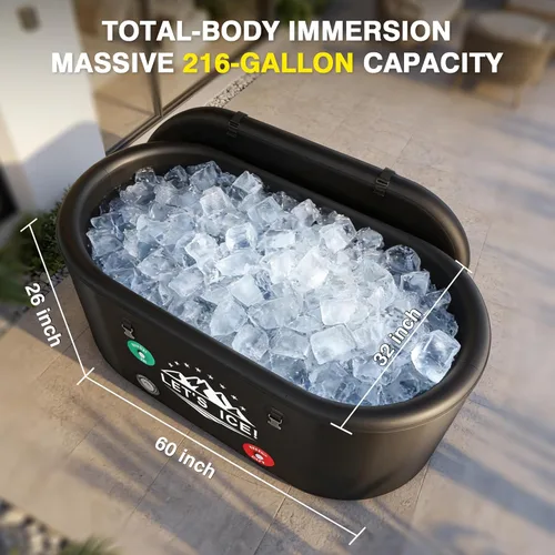 Miniatura 4 de Bañera de hielo inflable para atletas: bañera fría de 216 galones con tapa aislada, diseño elástico de cuerpo completo, compatible con aislamiento