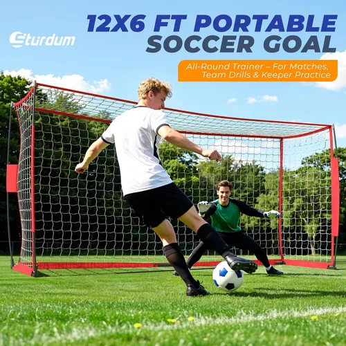 Miniatura 2 de Portería de fútbol, portería de fútbol de 12 x 6 pies para patio trasero, red de fútbol portátil para entrenamiento de práctica al aire libre