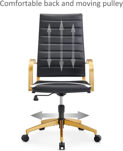 Miniatura 4 de Silla de oficina ergonómica, silla de escritorio de cuero dorado con respaldo alto y soporte lumbar, silla de oficina en casa para estudio