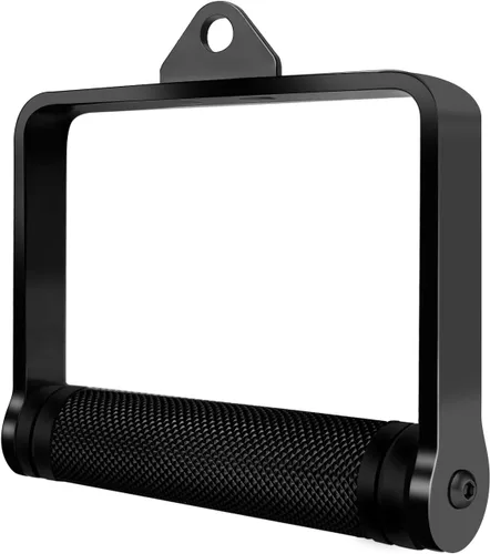Accesorio de cable con mango en D para entrenamiento de pesas, acero resistente con agarre de goma antideslizante (negro)