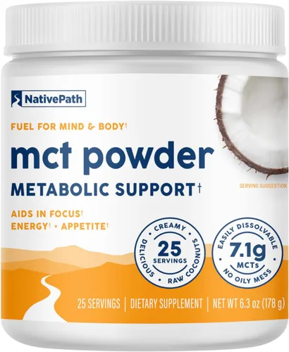 NativePath Suplemento en polvo de aceite MCT, sin sabor con MCT C8 MCT apto para cetogénicos, libre de lácteos, gluten y OMG, 25 porciones