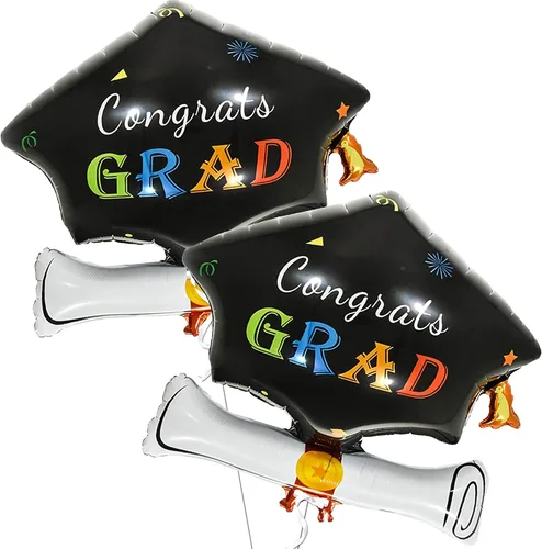 Globos de graduación clase de 2026 – Grandes 24 pulgadas, decoraciones de graduación 2026 | Globos de gorra de graduación, globos de sombrero de