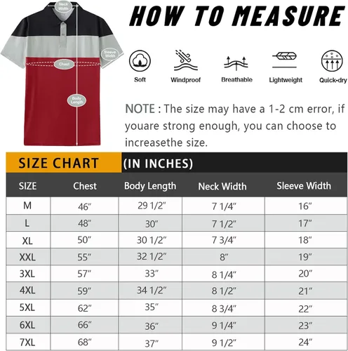 Miniatura 4 de Polo de golf para hombre grande y alto, ajuste seco, manga corta, impresión, rendimiento que absorbe la humedad, polo deportivo M-7XL