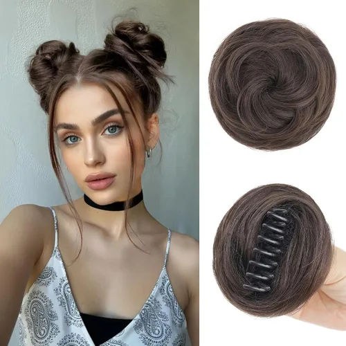 Miniatura 8 de Extensiones de moño espacial para mujer, 2 piezas de extensiones de moño de cabello falso natural, clip de garra, moño de pelo sintético