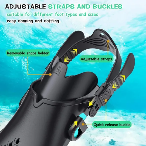 Miniatura 6 de Greatever Juego de esnórquel para adultos, azul, máscara, aletas, tubo, esnórquel seco, regalo ideal, máscara de buceo ajustable y aletas