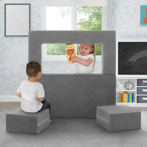 Miniatura 9 de Delta Children Sofá convertible y juego para niños y niños pequeños, sofá modular de espuma y tumbona abatible con 2 otomanas, color gris