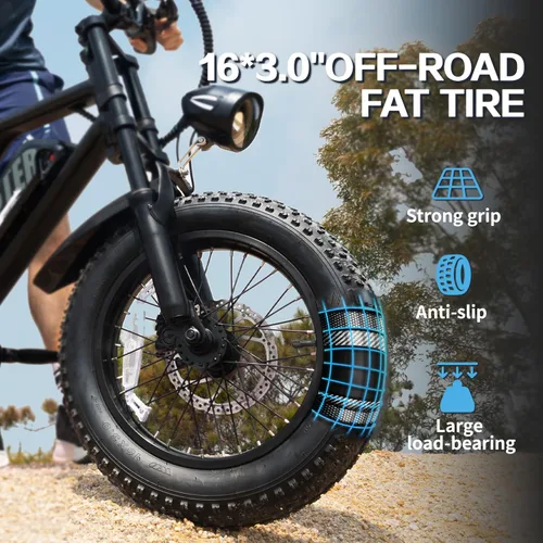 Miniatura 5 de AVDLBIKE Bicicleta eléctrica, bicicleta eléctrica de 16 pulgadas con neumáticos gruesos para adolescentes/adultos, bicicleta eléctrica pequeña