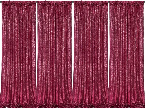 Miniatura 18 de Cortinas con lentejuelas doradas, 2 unidades de 2 x 8 pies, con brillantina, telón de fondo para bodas Rojo