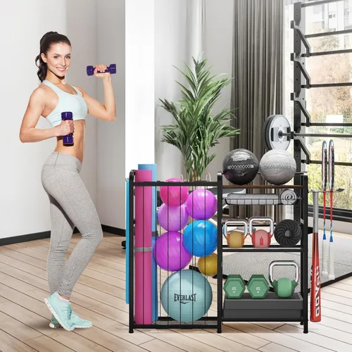 Miniatura 6 de Homsorout Garage Sports Equipment Organizer, Ball Storage for Gear and Toys, Large Capacity, Sports Organizer for Garage with Hooks and Baskets