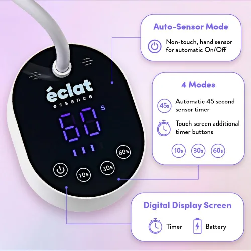 Miniatura 3 de Éclat Lámpara de curado flash para esmalte de uñas de gel de 36 W, recargable con mini luz LED, secadora de uñas inalámbrica con 4 temporizadores