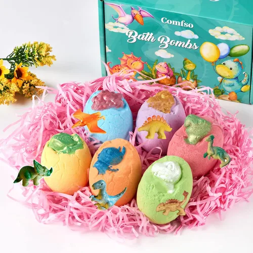 Miniatura 6 de Bombas de baño para niños – Bomba de baño de huevos de dinosaurio XL con juguetes sorpresa en el interior, juego de regalo de bomba de baño
