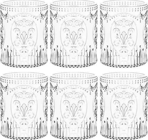 Miniatura 16 de Qinyoung 24 Vasos de Plástico Vintage para Beber de 8.5oz Copas de Vino Retro en Relieve Sin Pie Irrompibles Reutilizables para Baby Shower Negro