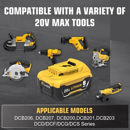 Miniatura 5 de Paquete de 6 baterías de repuesto para batería Dewalt de iones de litio de 20 V 8.0 Ah, alta capacidad, 8,000 mAh, repuesto para batería