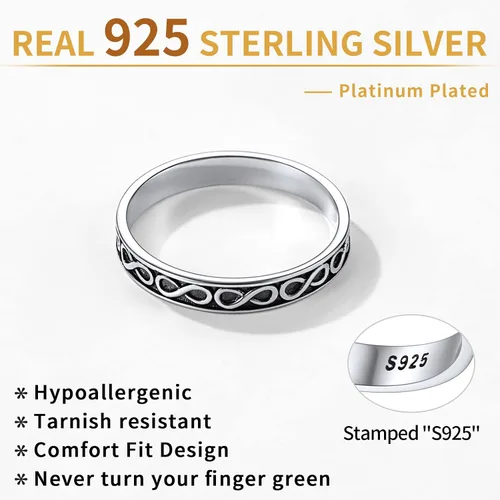 Miniatura 5 de ChicSilver Anillo de plata de ley 925 de 0.079in con diseño retro de mal de ojovid apilable, anillo de boda eternidad para mujer, talla 5-12