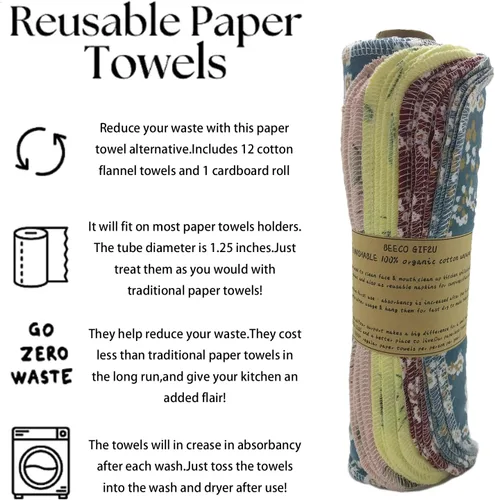 Miniatura 4 de Paquete de 20 rollos de toallas de papel reutilizables, juego de servilletas lavables, juego de 4 colores, paquete de 20 toallas sin papel, 100%