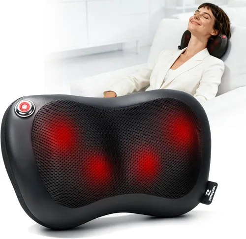 Zenopax Shiatsu Masajeador de cuello y espalda con calor, almohada eléctrica recargable inalámbrica para aliviar el dolor muscular, amasamiento de