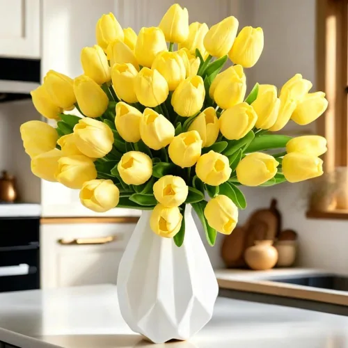 Miniatura 22 de Tulipanes falsos de PU de tacto real, flores artificiales, 10 piezas, arreglo floral, ramo para decoración de hogar, oficina, boda (blanco)