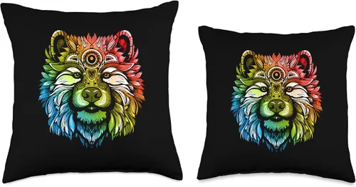 Miniatura 3 de Dogs Artwork Style Chow Dog Portrait Animal Head Colorful Throw Pillow, 16x16, Multicolor